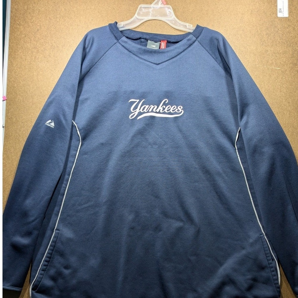 Majestic New York Yankees Therma Base Pullover Navy Blue Training Top Mens